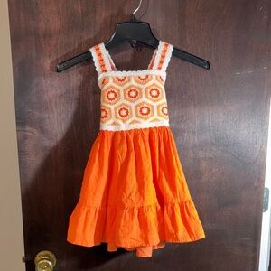 Haute Hippie Orange and White Crochet Kids Dress